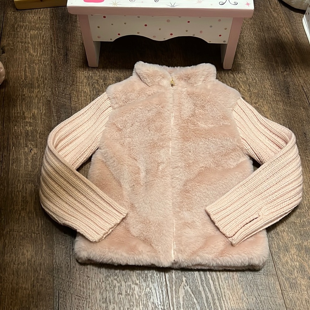 IMOGA dusty pink girls faux fur sweater jacket